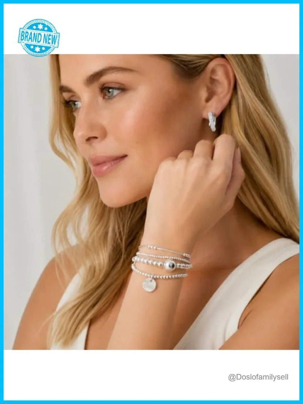 Sterling Silver Plated Beaded Bracelets for Women, Gold Tone 4 Layer Stack with